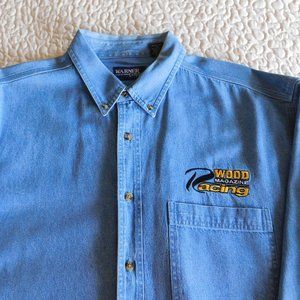 Men's Vintage Wood Magazine Racing Team Denim Shirt / Size XL